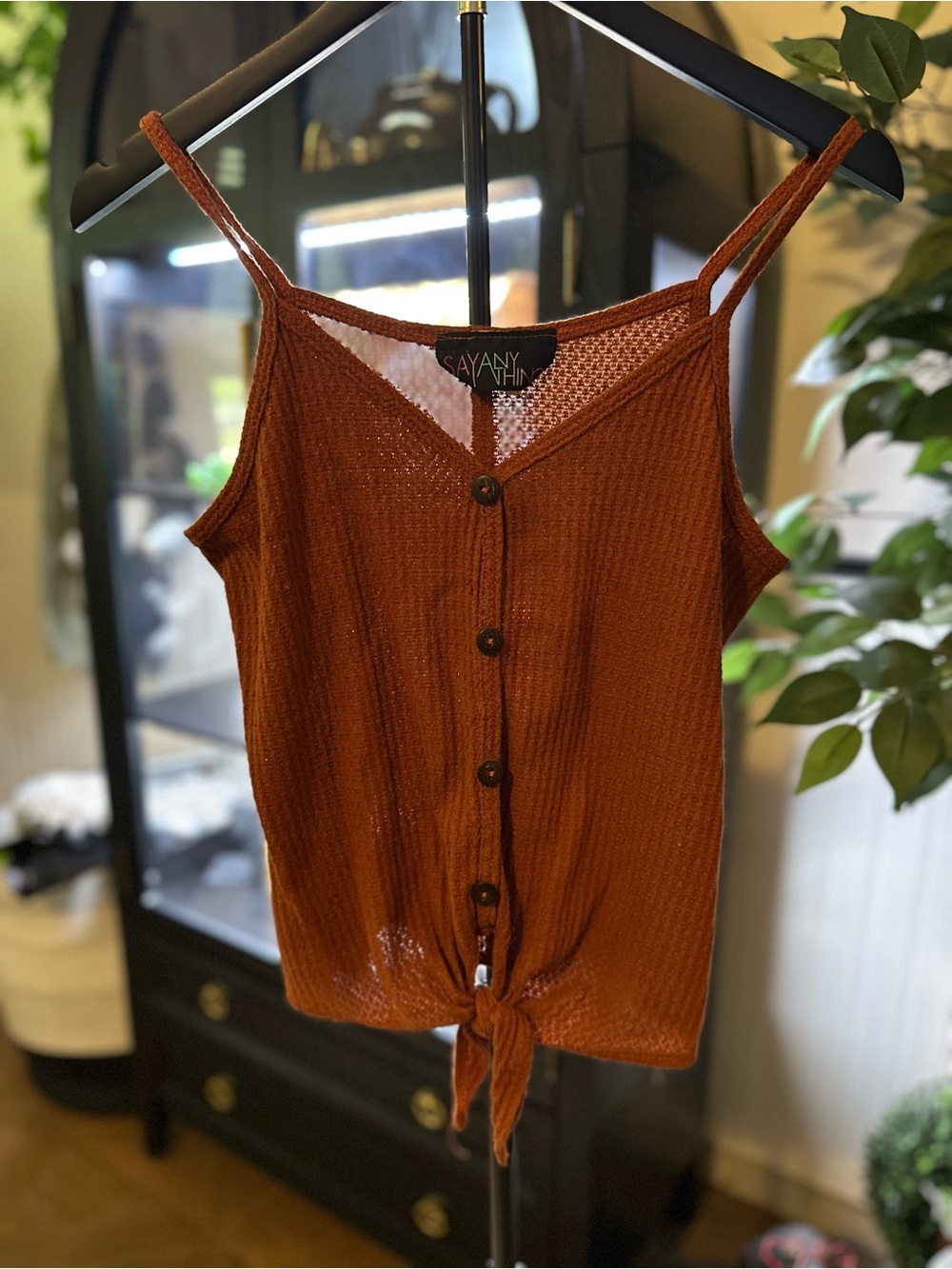 Say Anything Rust Tie-Front Button Cami Tank